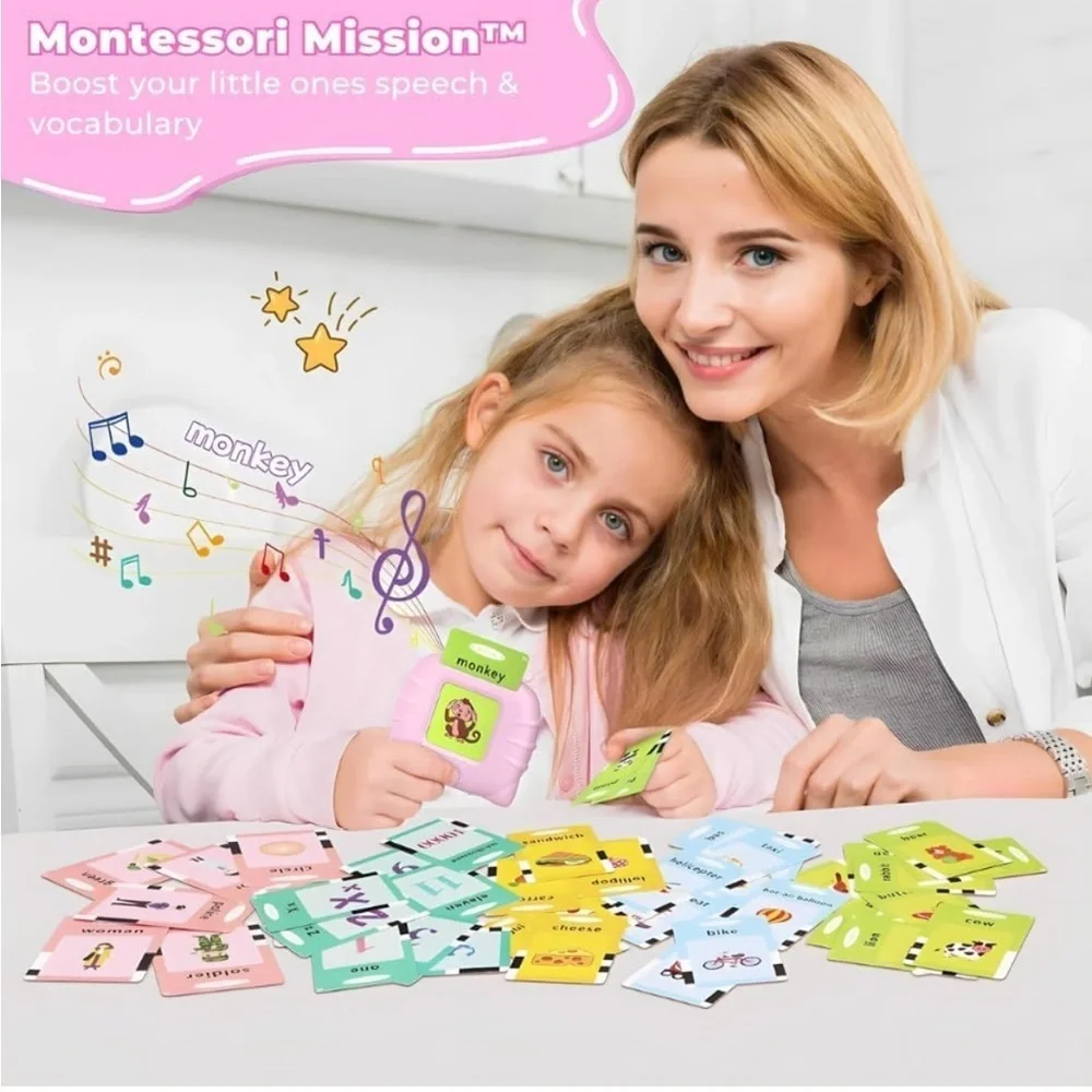 Montessori Talking Flash Cards Toy for Toddlers,Sensory Learning (Pink)- NIB
